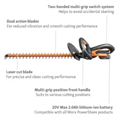 Worx WG260E.5 20V 2.0Ah Cordless Hedge Trimmer - 61cm -Flymo Sales Store 13326412 9914900646513268